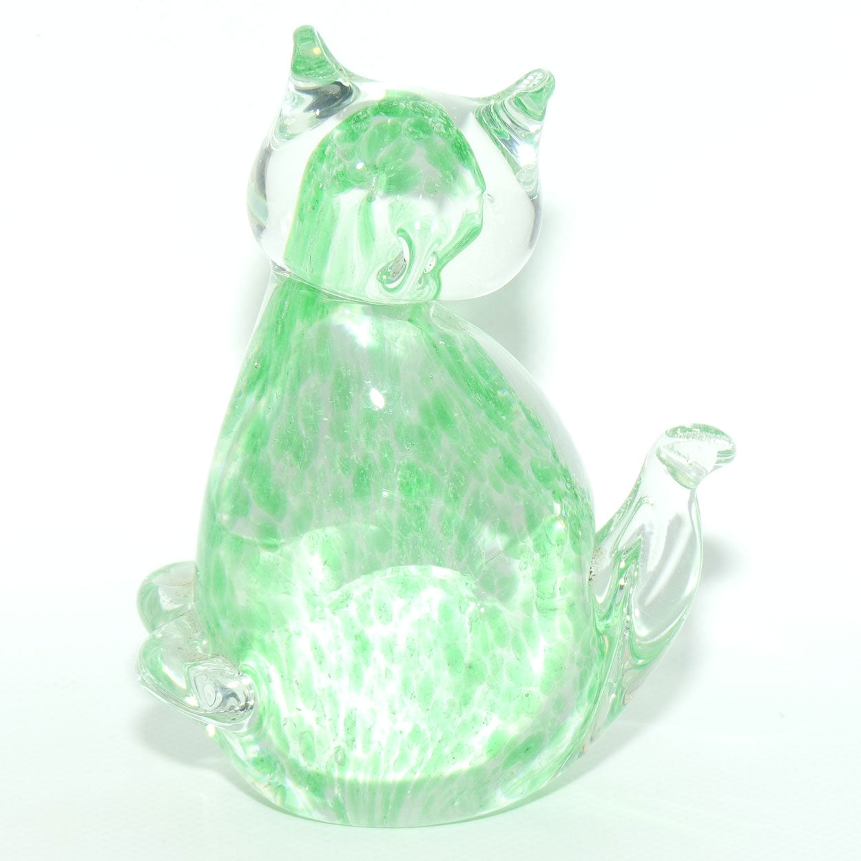 Murano Glass Lime Green and Clear Cat figure