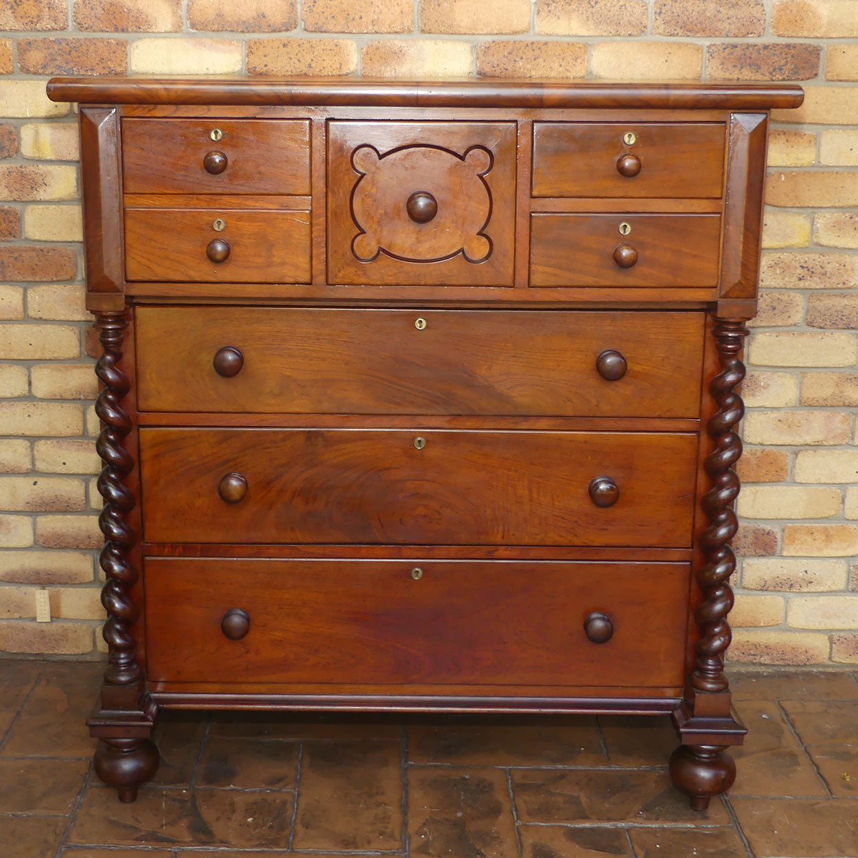 Australian Colonial Cedar chest of 7 drawers | Barley Twist columns | c.1890