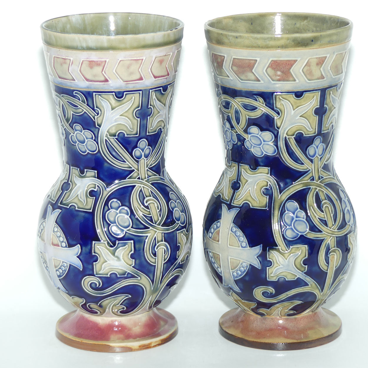Royal Doulton stoneware pair of Art Nouveau Celtic design vases