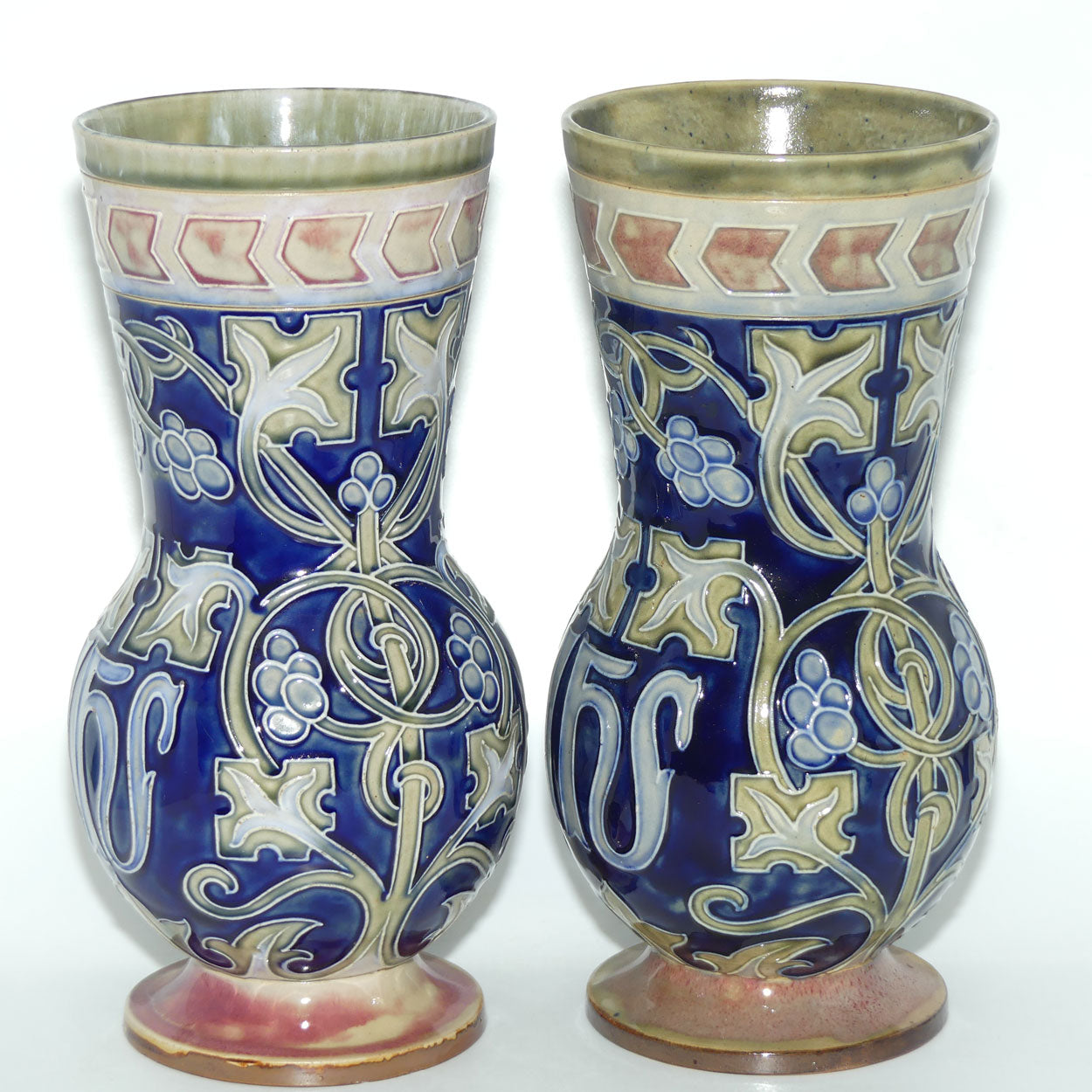 Royal Doulton stoneware pair of Art Nouveau Celtic design vases