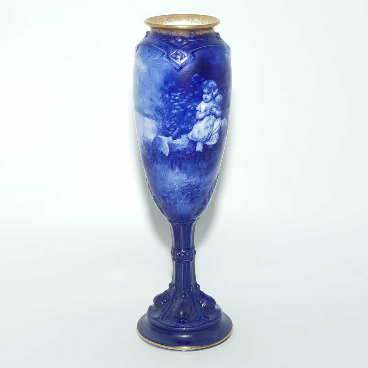 Royal Doulton Blue Childrens chalice vase | Girl with Baby crying