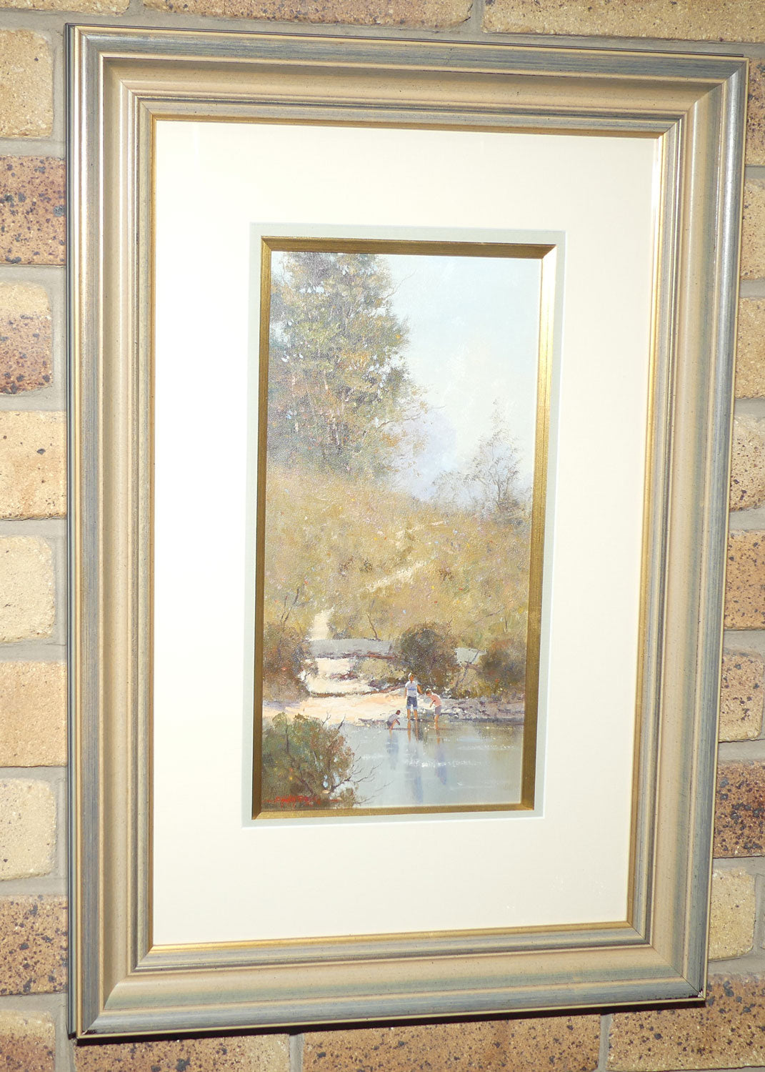 Original Oil on Board under Glass | Gilt Framed | As Children Play in Quiet Waters | by Richard Chamerski