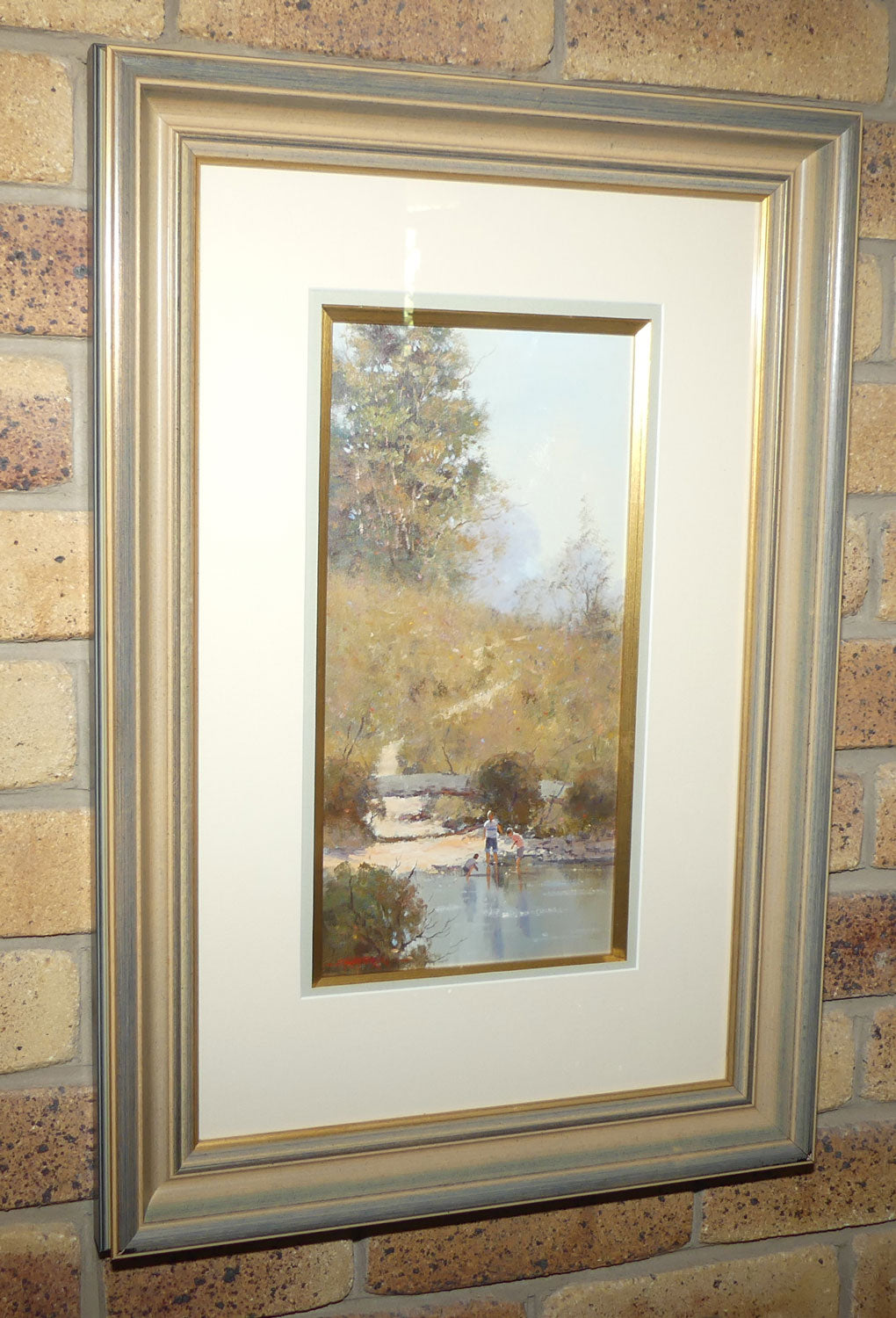 Original Oil on Board under Glass | Gilt Framed | As Children Play in Quiet Waters | by Richard Chamerski
