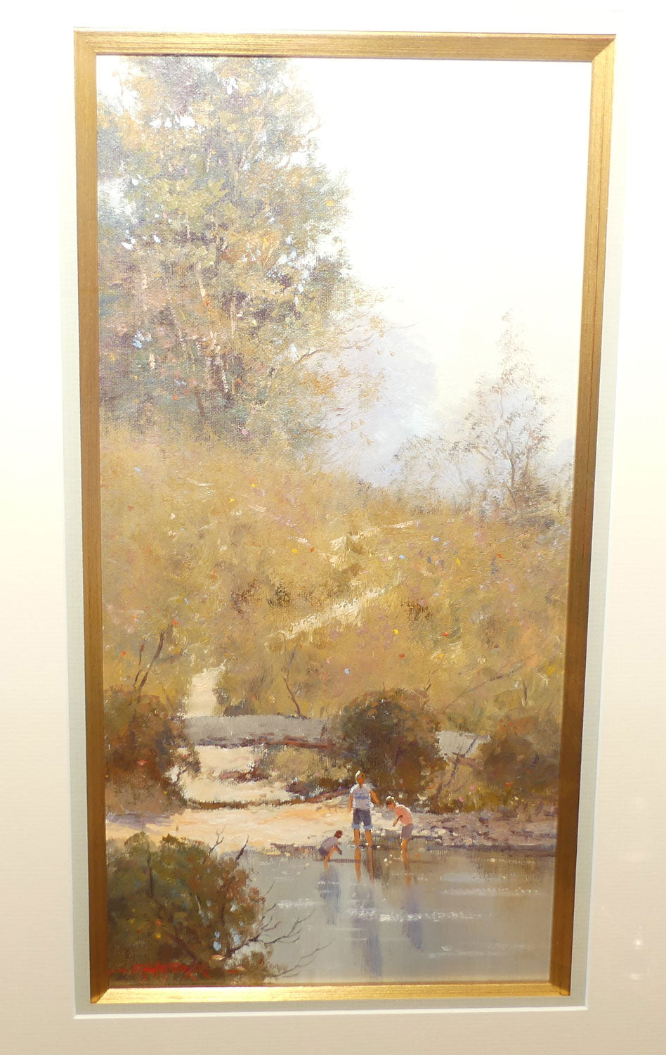 Original Oil on Board under Glass | Gilt Framed | As Children Play in Quiet Waters | by Richard Chamerski