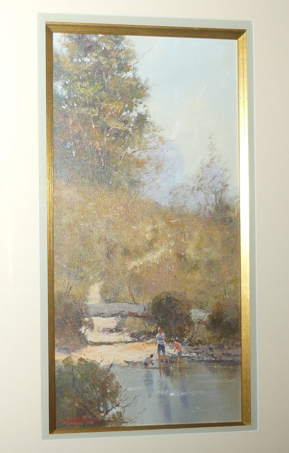Original Oil on Board under Glass | Gilt Framed | As Children Play in Quiet Waters | by Richard Chamerski