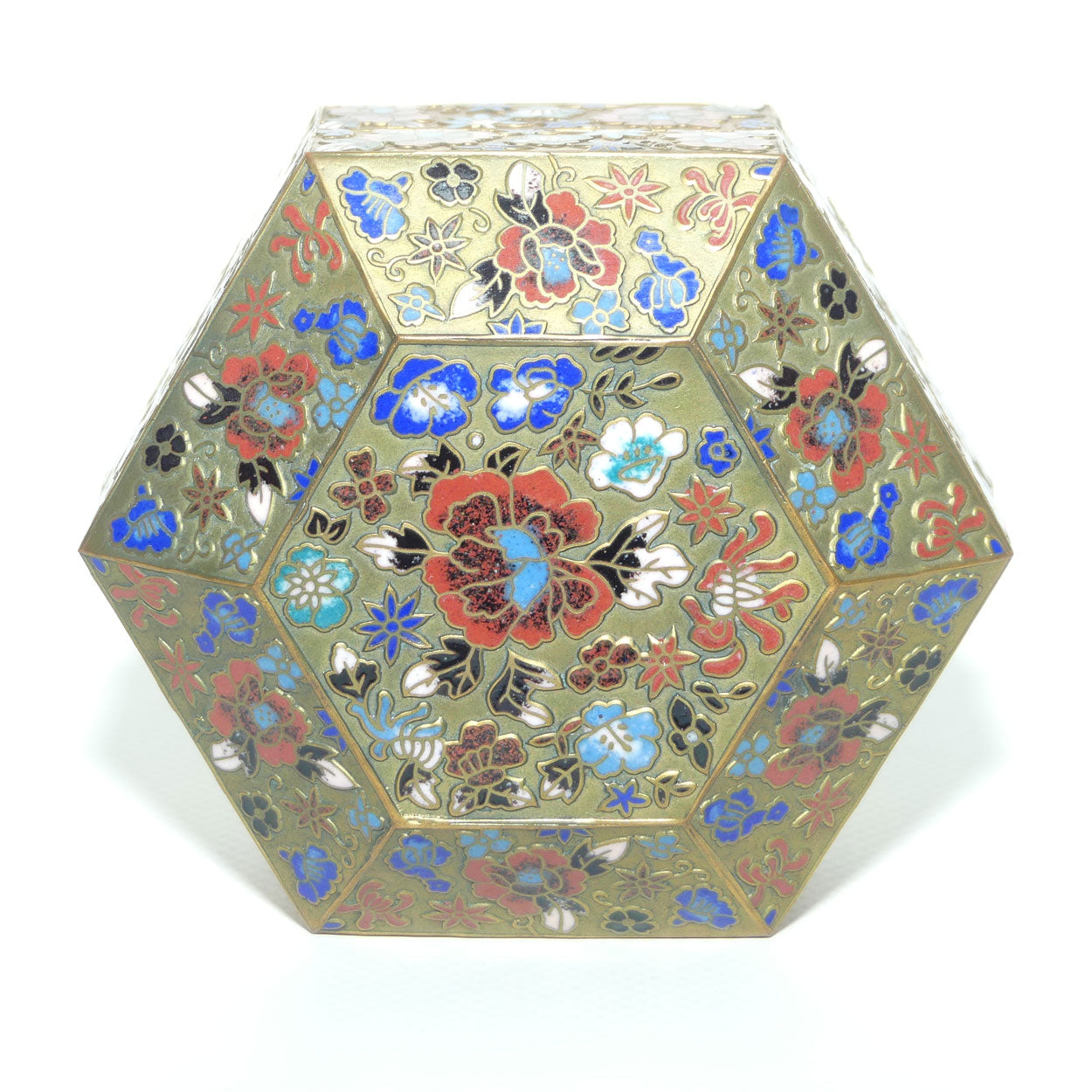 Early to Mid 20th Century Champleve Cloisonne hexagonal trinket box | Floral pattern
