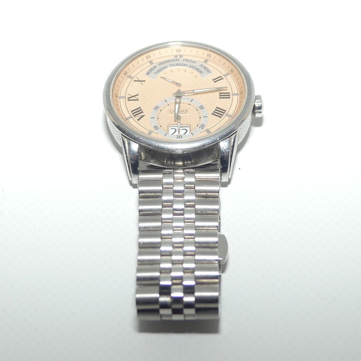Vintage Charmex of Switzerland 1962 Zermatt S2631 Retrograde Gents watch | unusual Peach colour dial