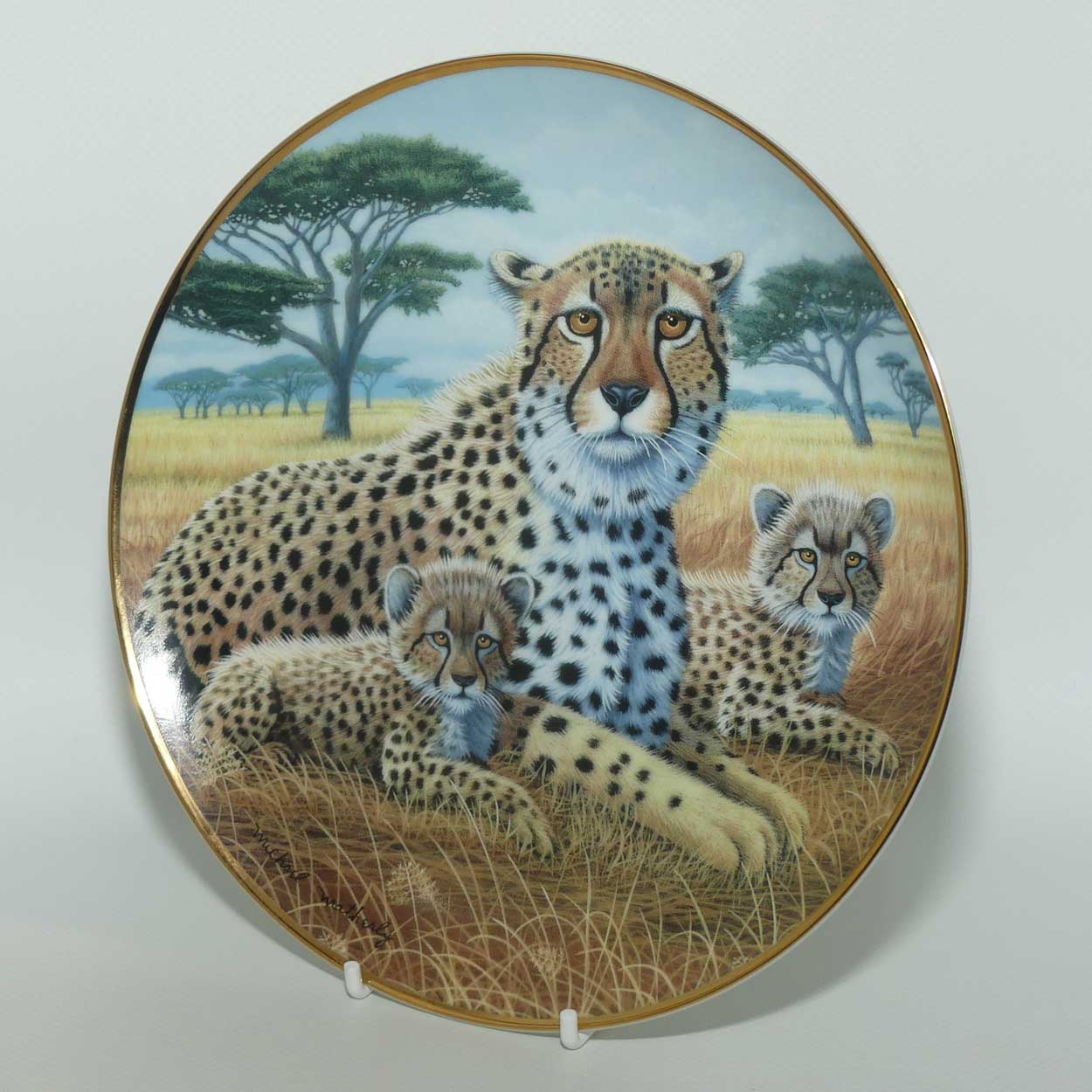 Franklin Mint | National Wildlife plate by Michael Matherly | Cheetah and Cubs