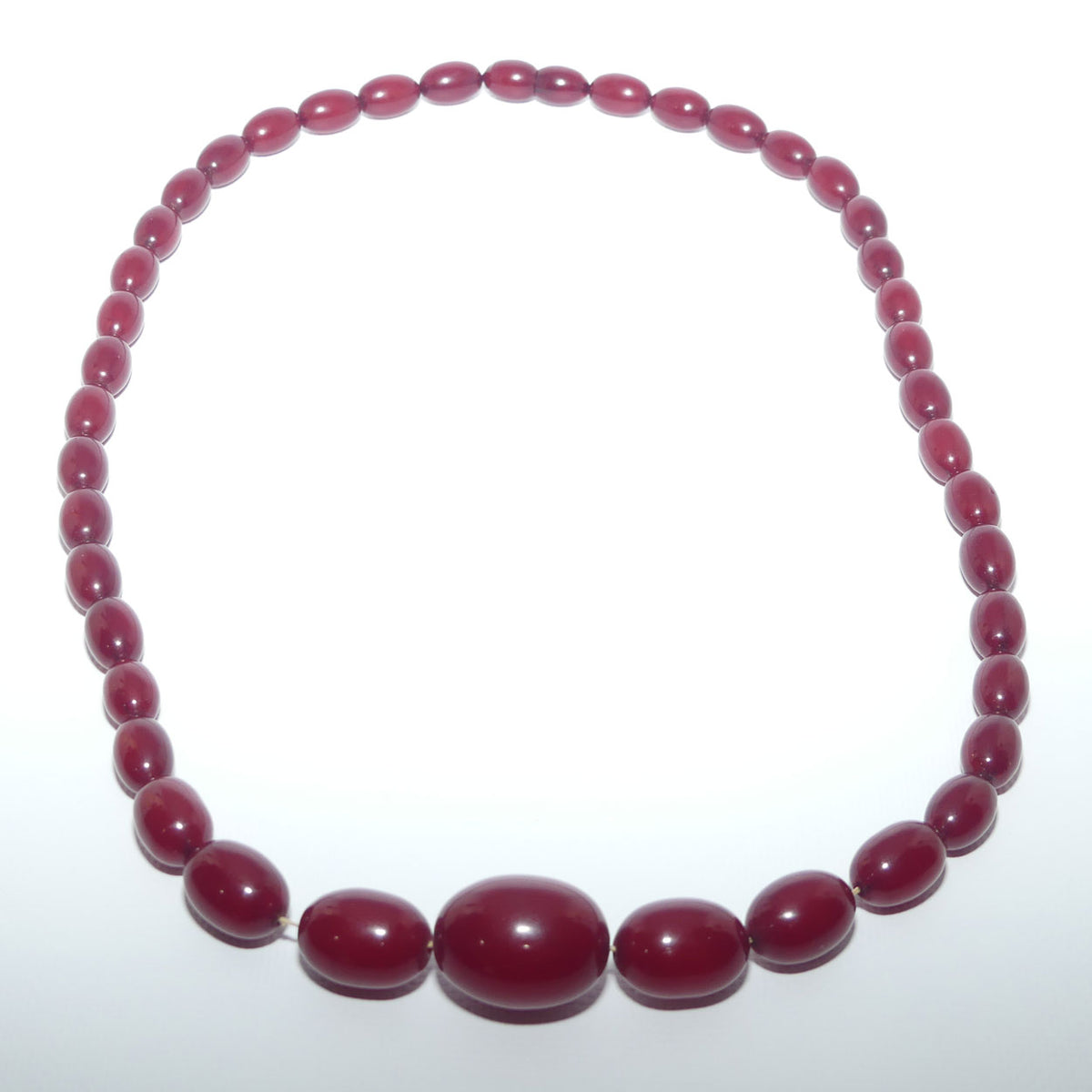 Mid Century Cherry Red Amber Bakelite Bead Necklace | Round Oval | 80cm total length