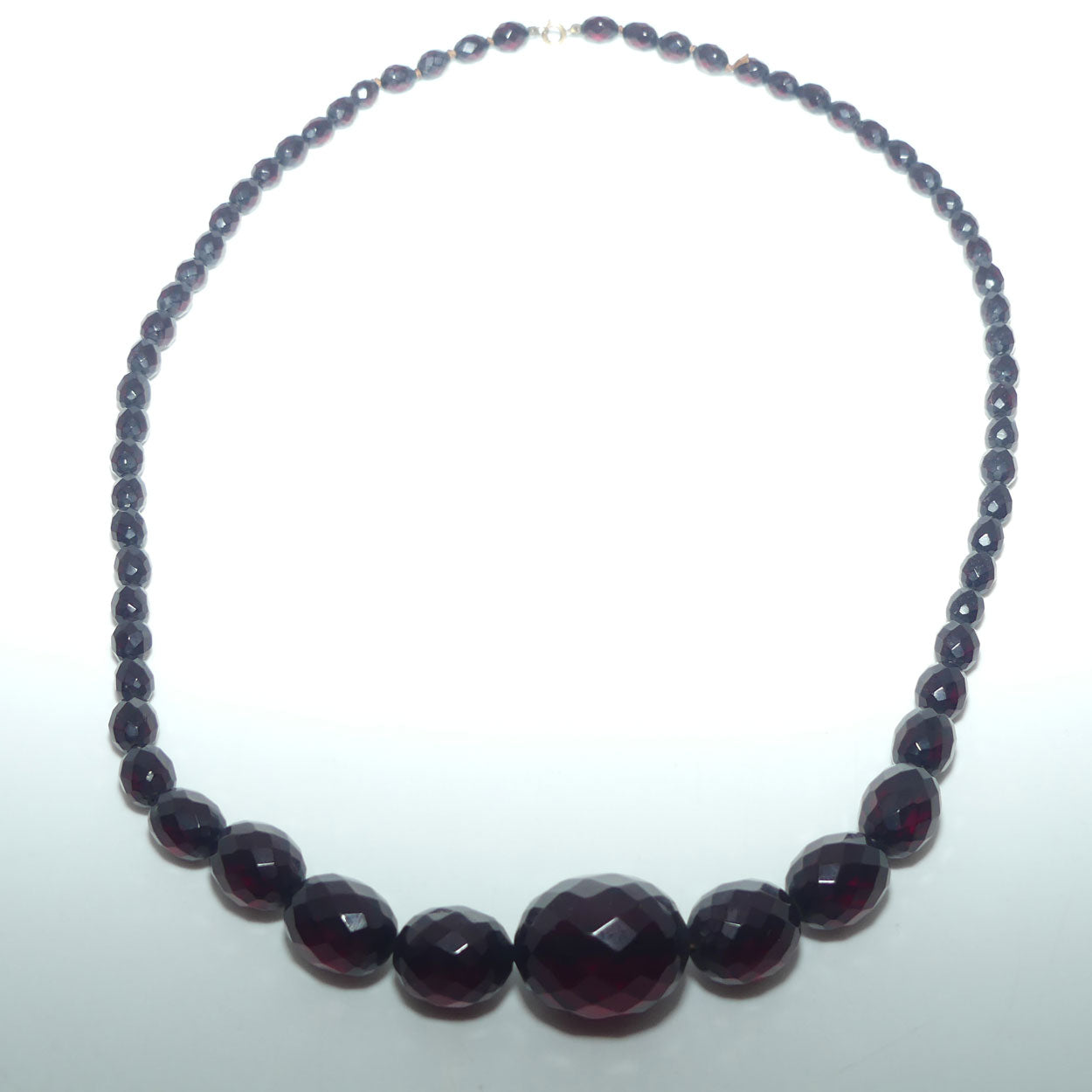 Art Deco Cherry Red Faceted Bakelite Bead Necklace | 76cm total length