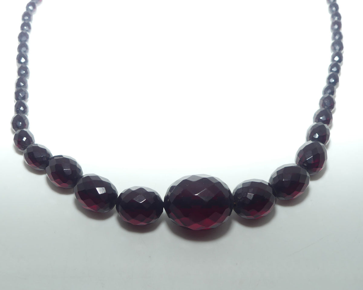 Art Deco Cherry Red Faceted Bakelite Bead Necklace | 76cm total length