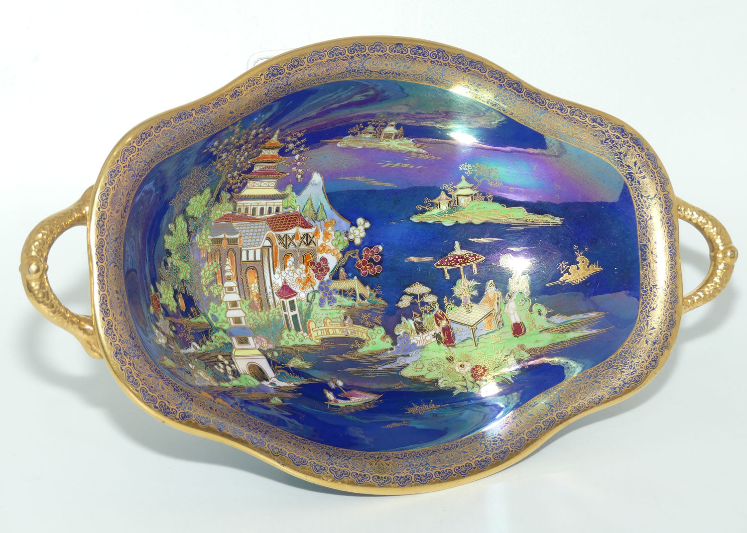 Carlton Ware China Land on Lustre Blue twin handle comport on 4 feet