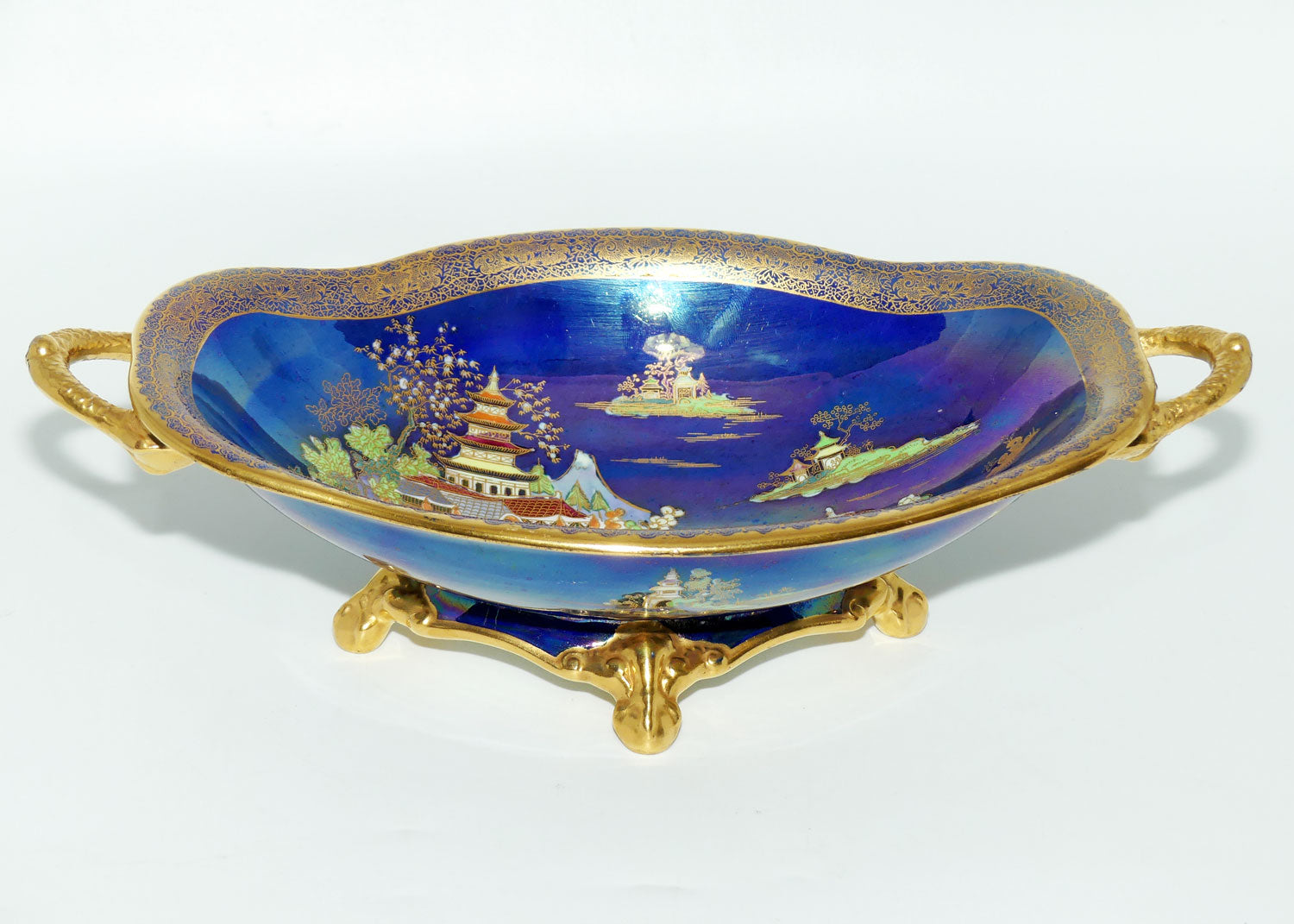 Carlton Ware China Land on Lustre Blue twin handle comport on 4 feet