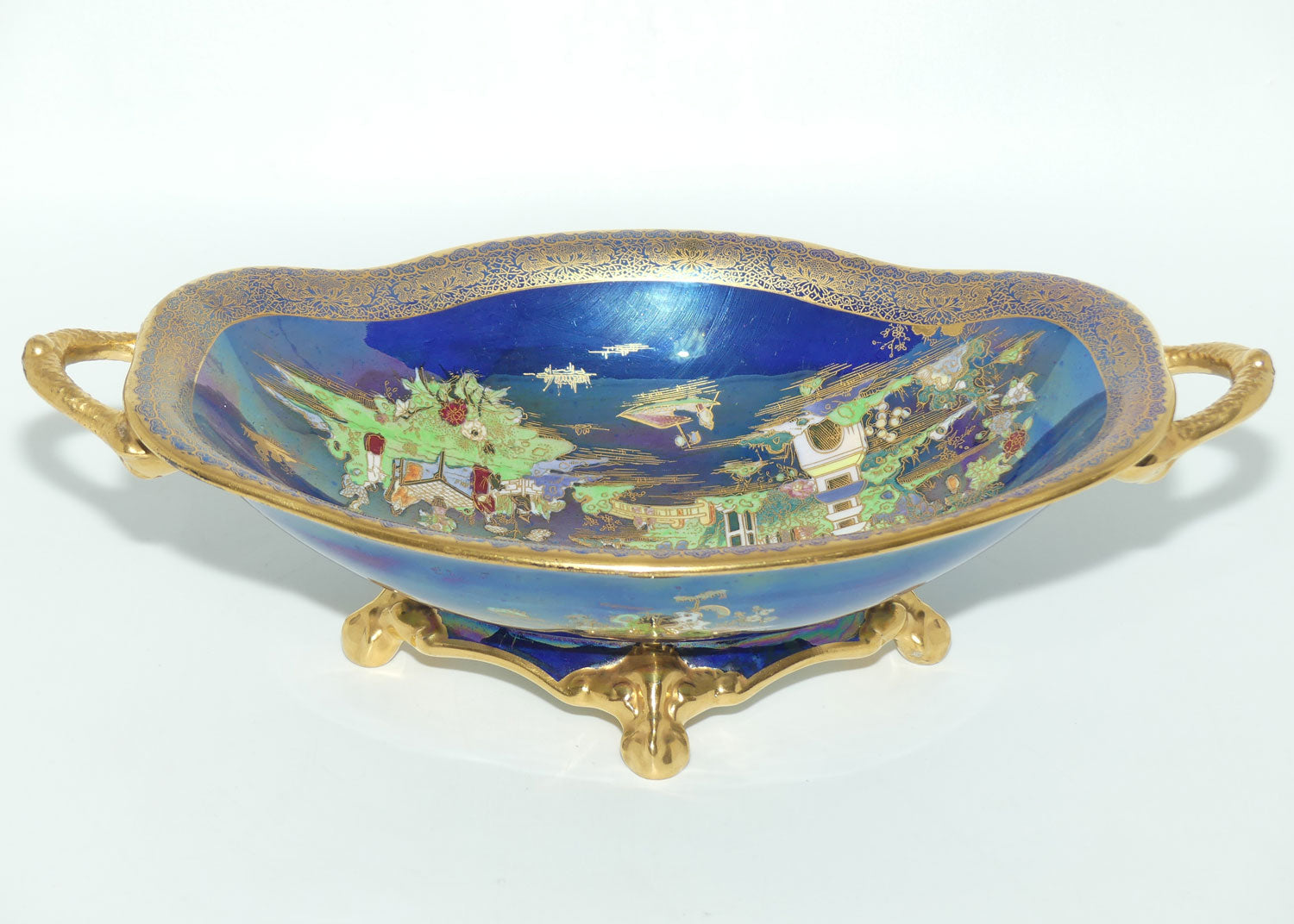 Carlton Ware China Land on Lustre Blue twin handle comport on 4 feet