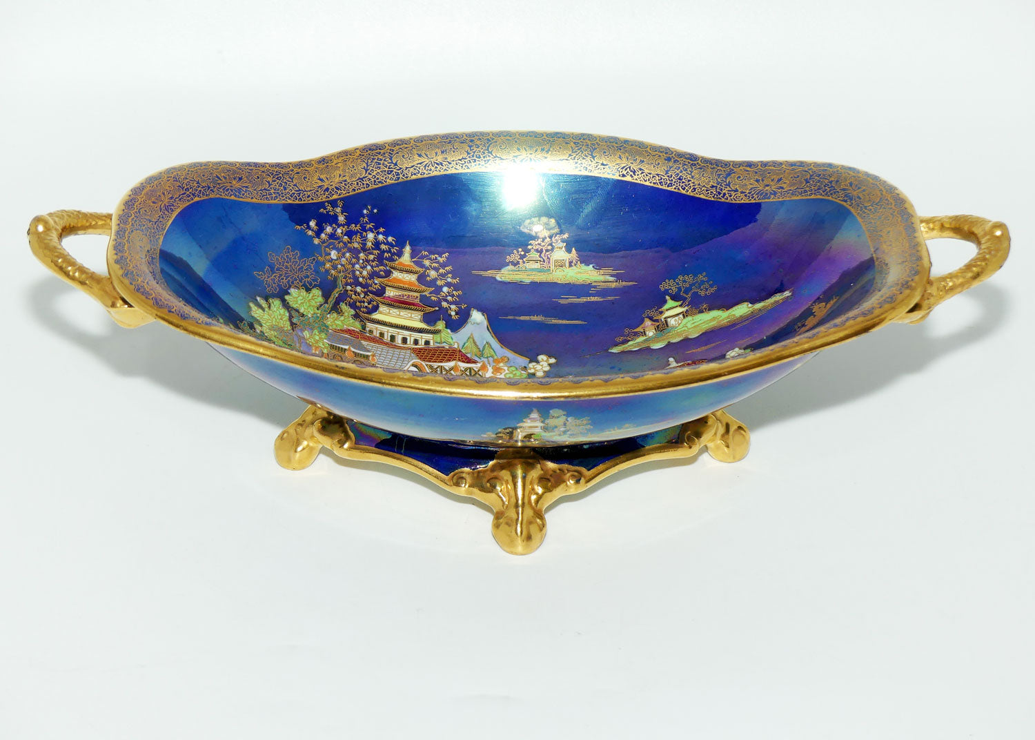 Carlton Ware China Land on Lustre Blue twin handle comport on 4 feet