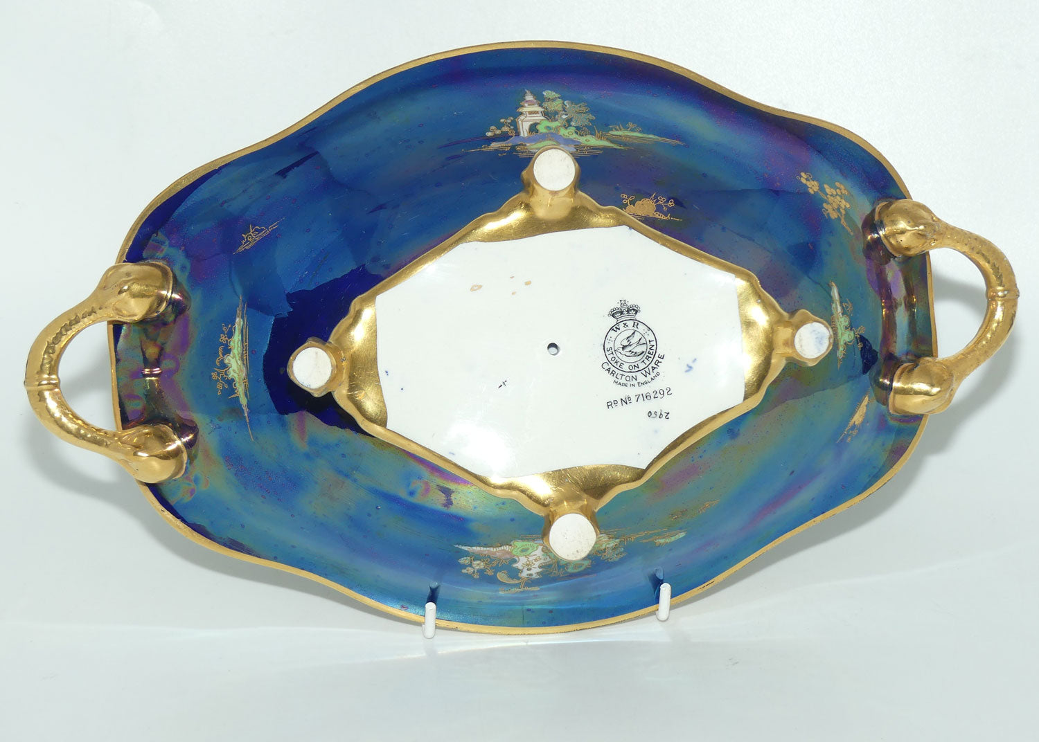 Carlton Ware China Land on Lustre Blue twin handle comport on 4 feet
