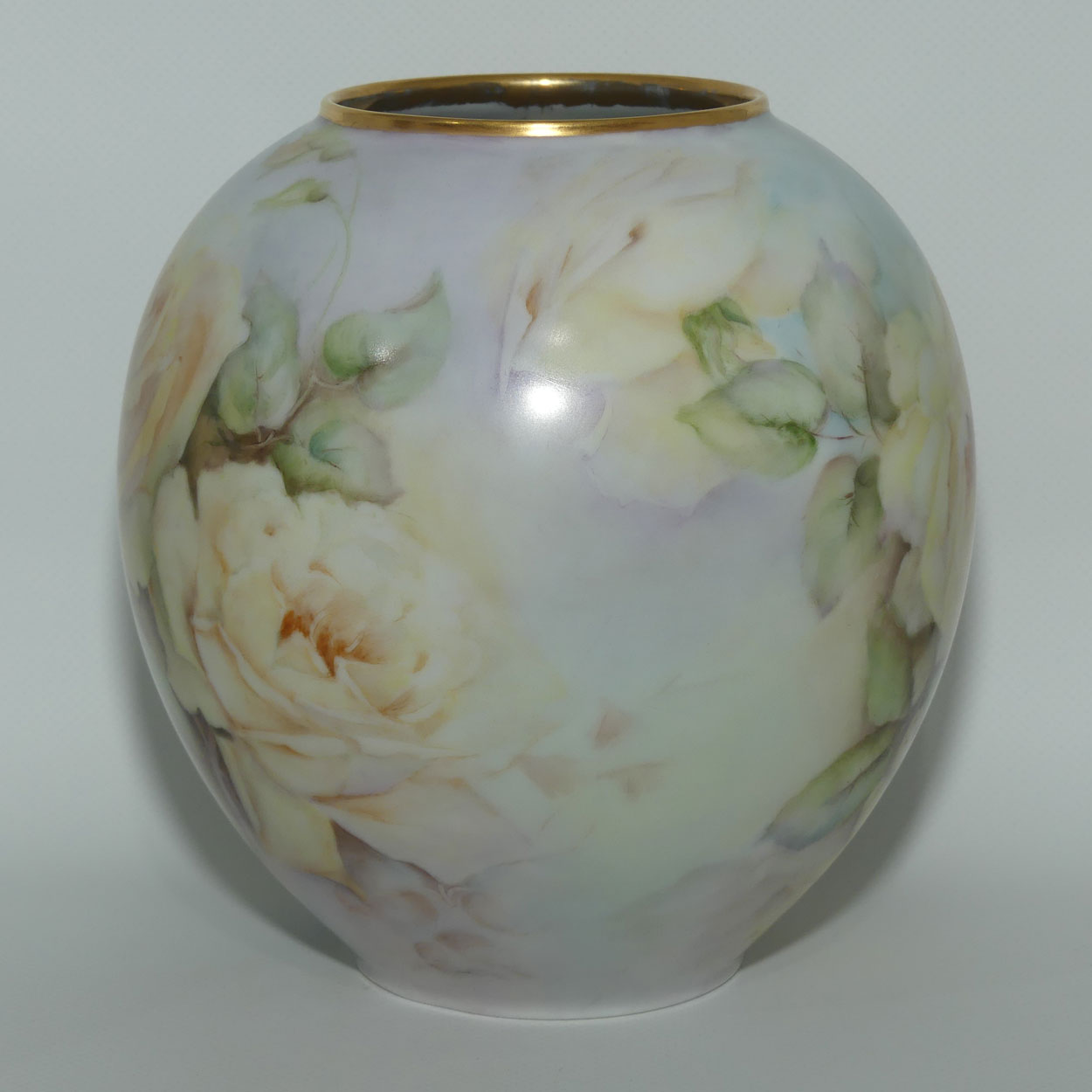 Australian China Painted vase | depicting Camellias by M Buckler 1978