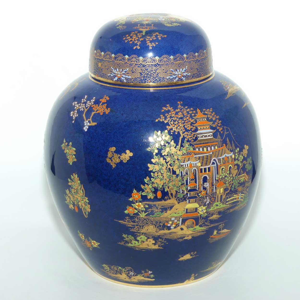 W & R Carlton Ware Chinese Tea Garden on Blue Ground lidded Ginger Jar | Pattern 2936 | 25cm tall