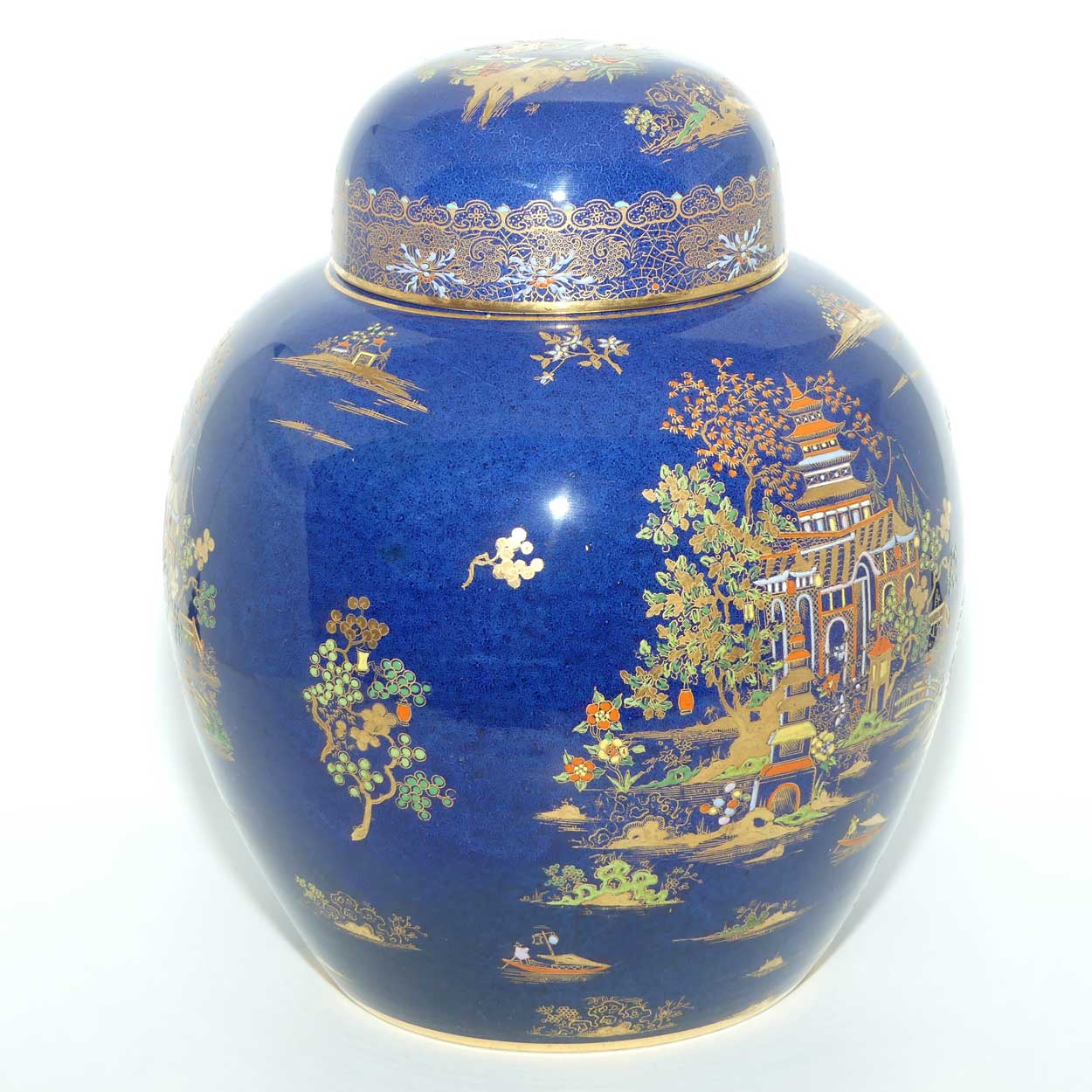 W & R Carlton Ware Chinese Tea Garden on Blue Ground lidded Ginger Jar | Pattern 2936 | 25cm tall