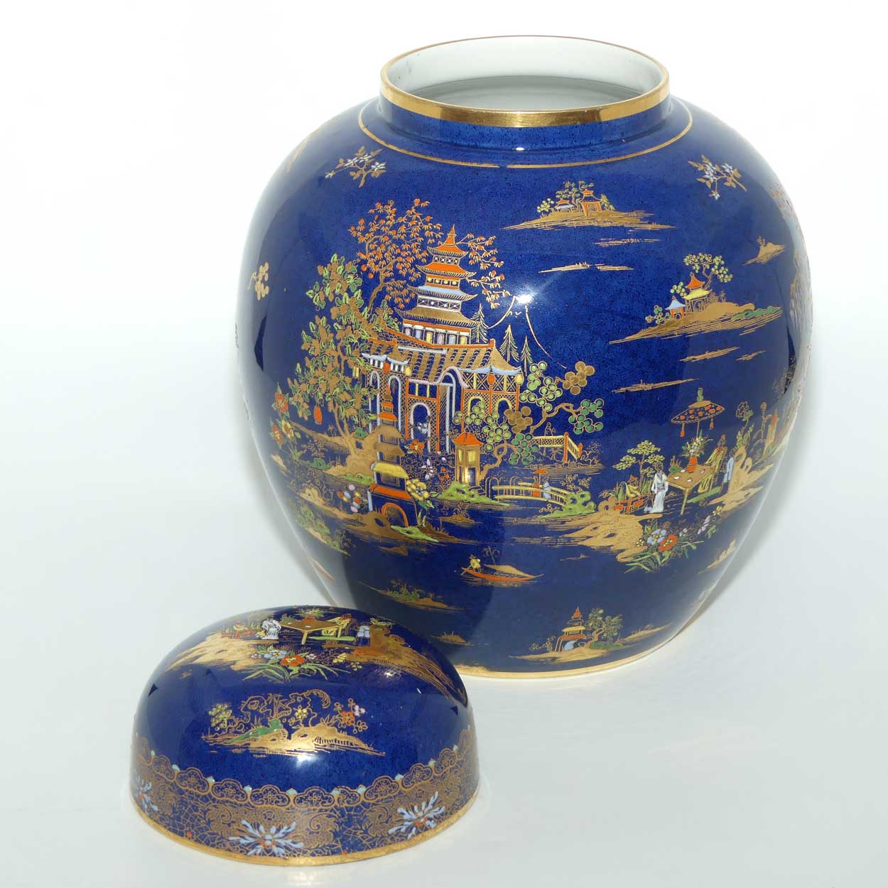 W & R Carlton Ware Chinese Tea Garden on Blue Ground lidded Ginger Jar | Pattern 2936 | 25cm tall