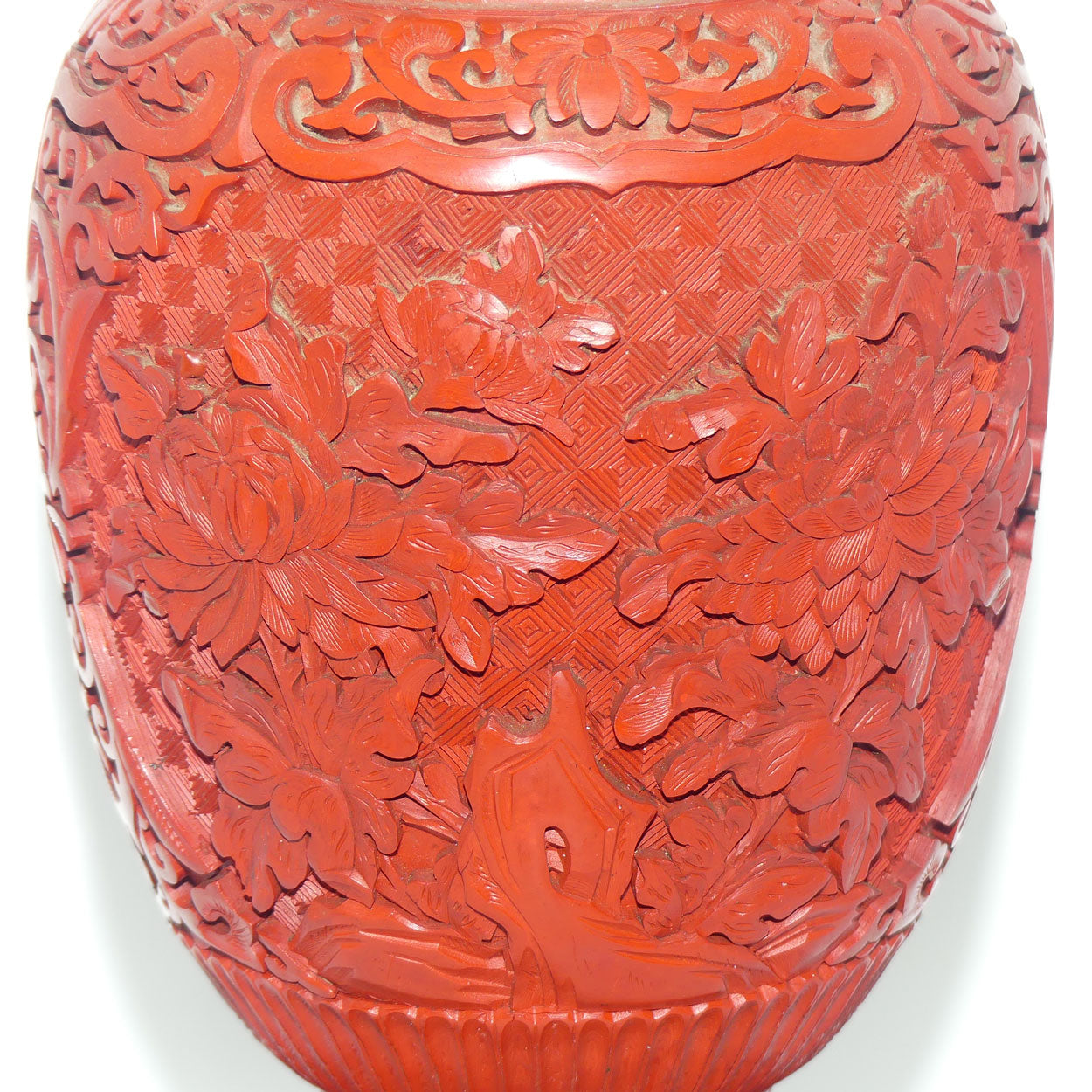 Very tall Cinnabar on Enamelled Brass Floral design vase with wooden Base | 35cm