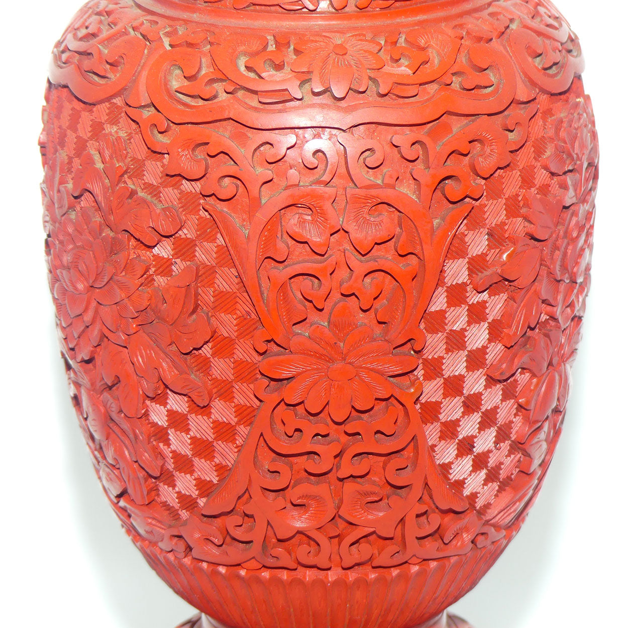 Very tall Cinnabar on Enamelled Brass Floral design vase with wooden Base | 35cm