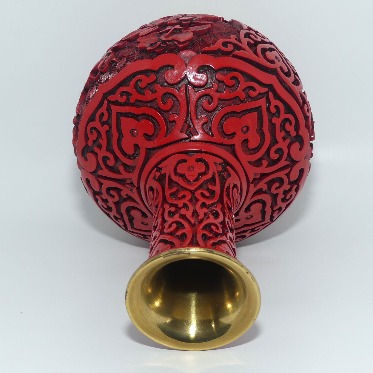 Cinnabar on Brass Floral design vase