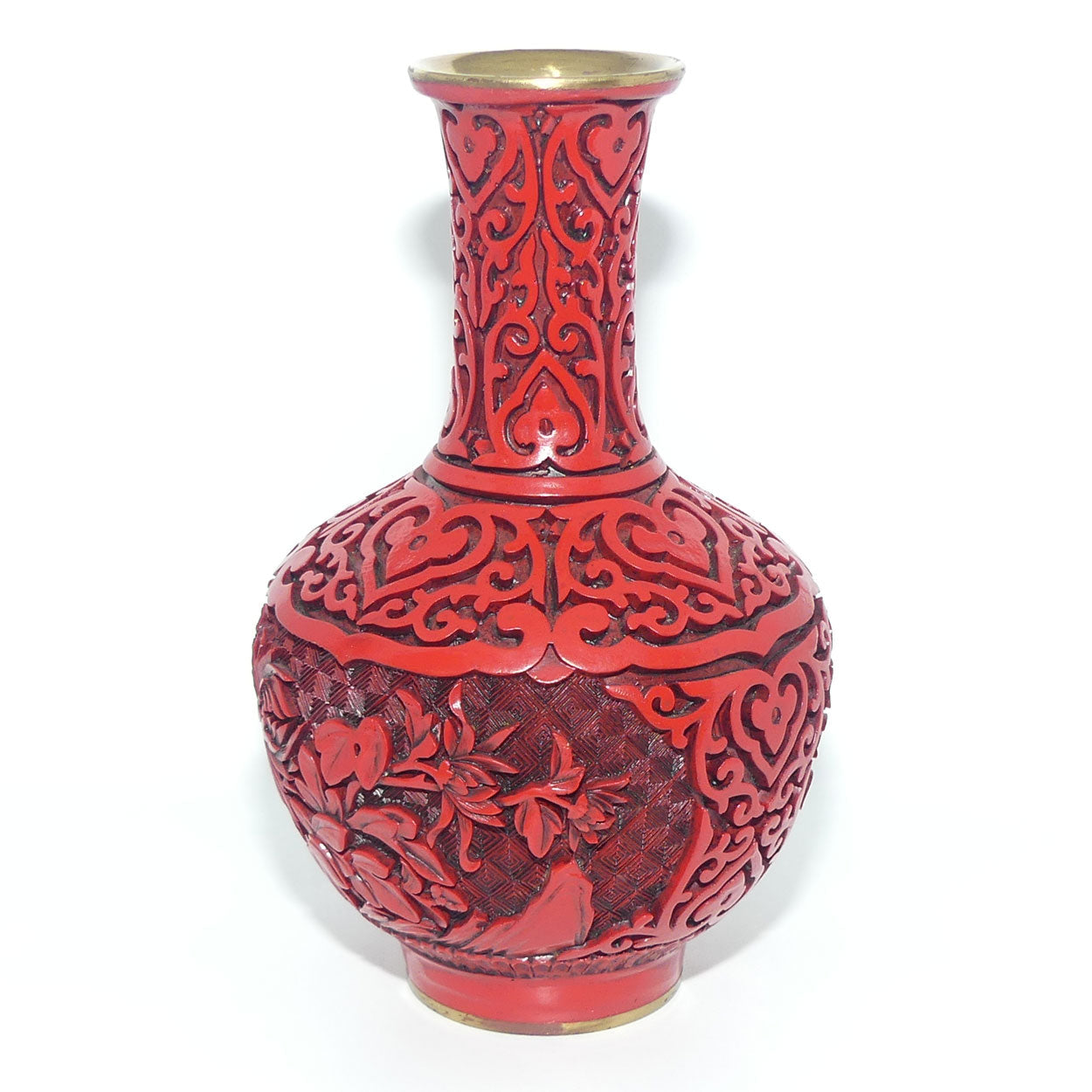 Cinnabar on Brass Floral design vase