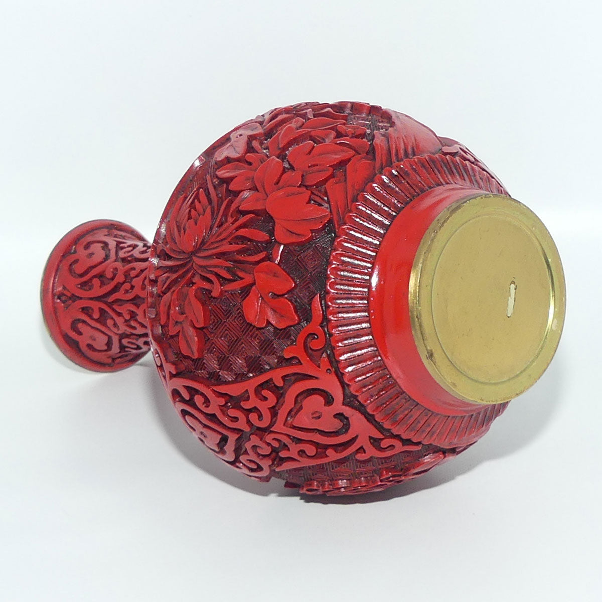 Cinnabar on Brass Floral design vase