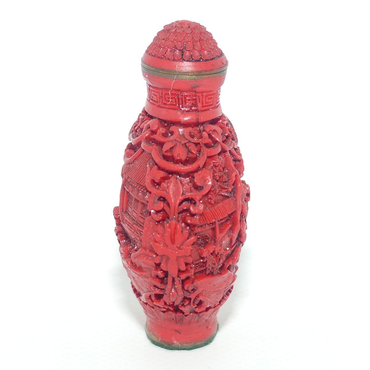Chinese Cinnabar round shape snuff bottle | House on the Lake scene