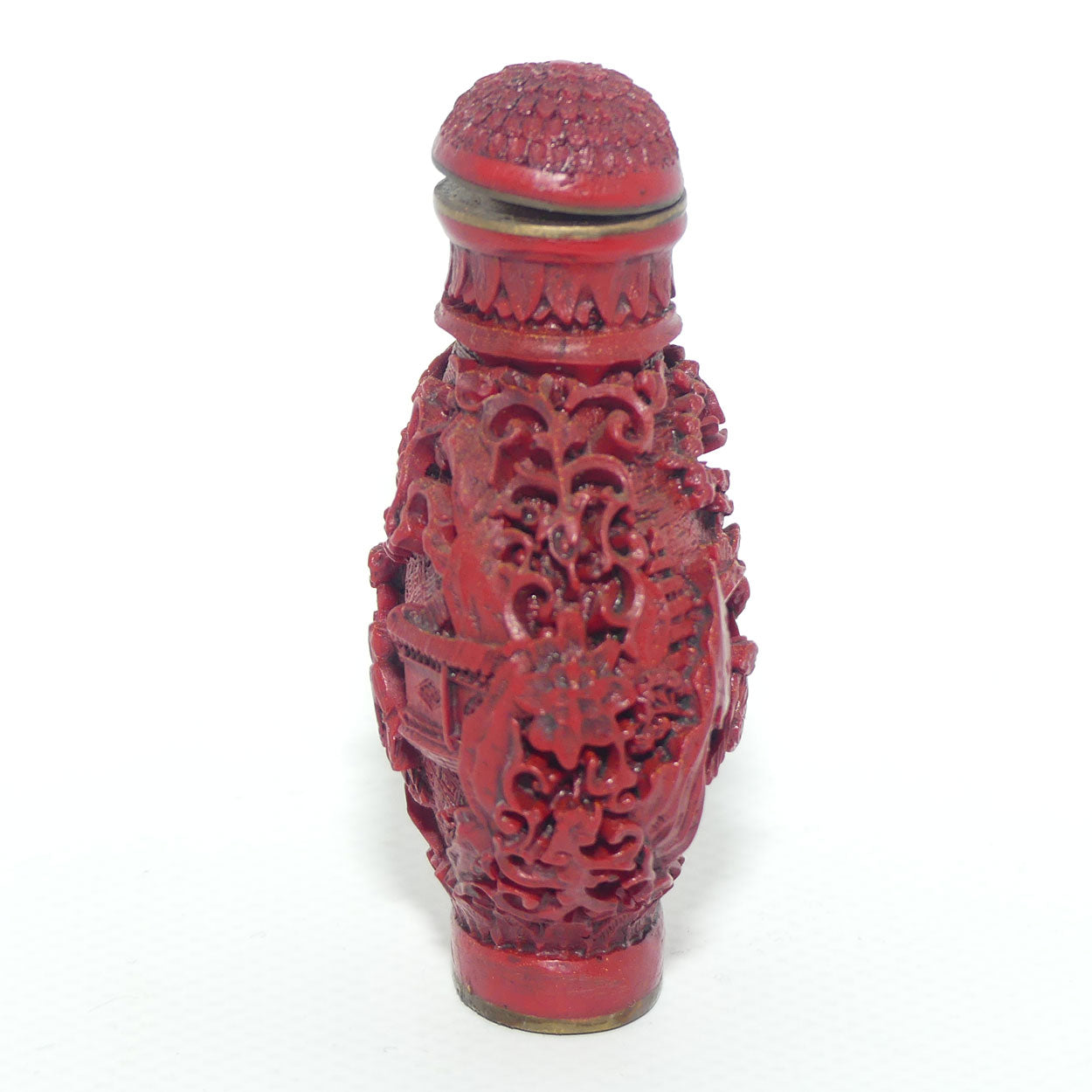 Chinese Cinnabar round shape snuff bottle | #2 | People at the Lake scene