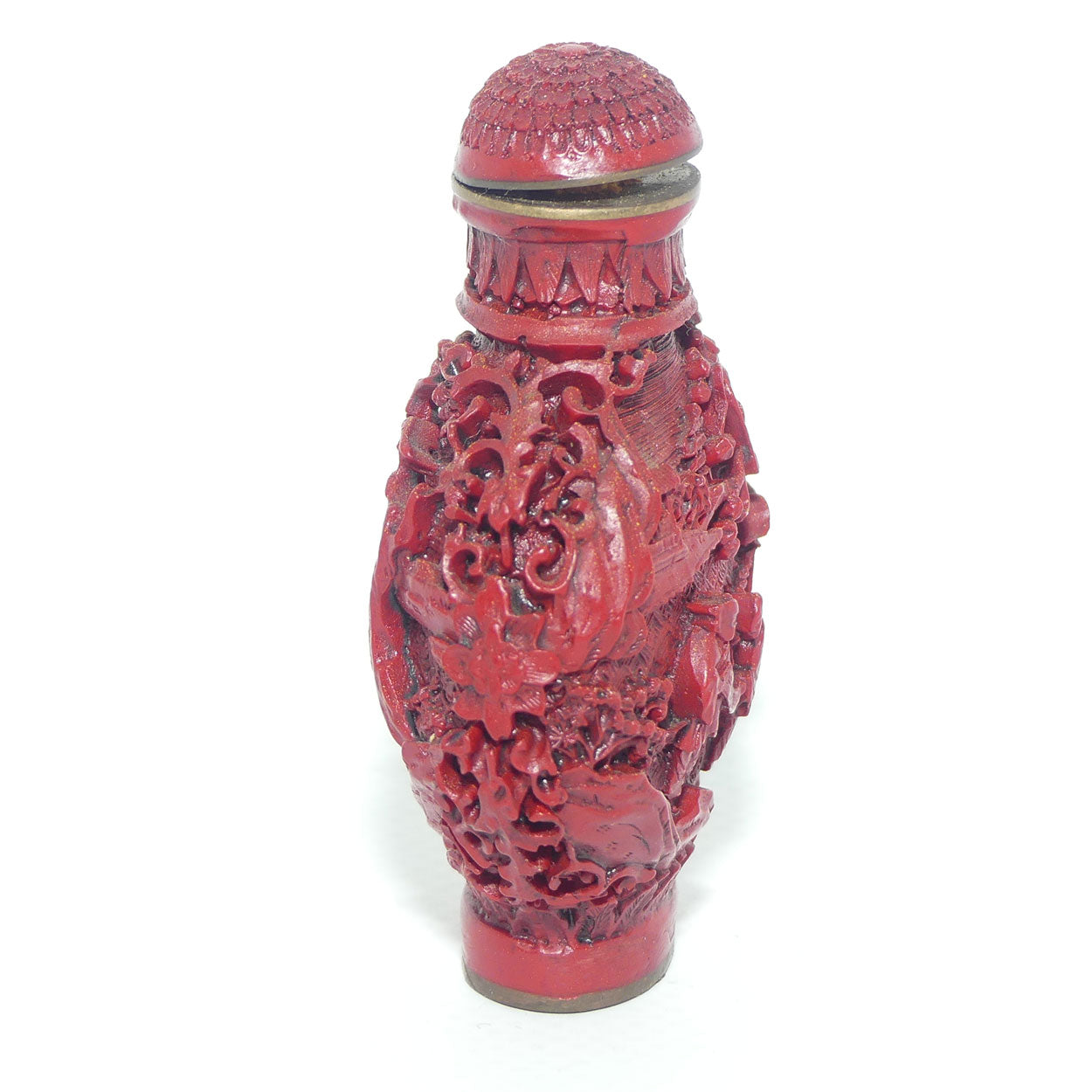 Chinese Cinnabar round shape snuff bottle | #2 | People at the Lake scene