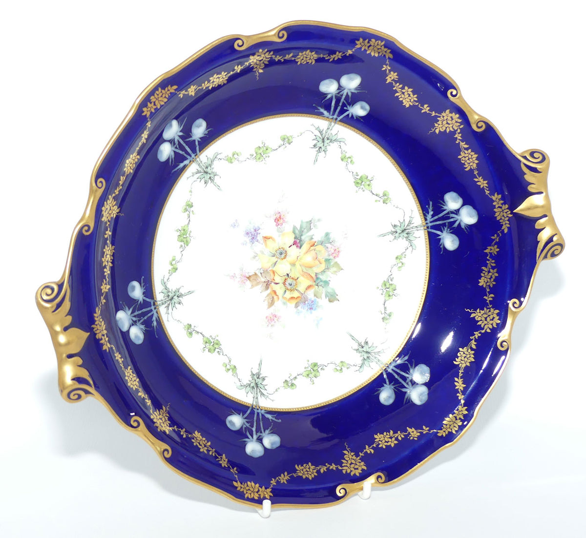 Royal Crown Derby Floral Decor and Rich Blue and Gilt handled server | #1 | Pattern 6642 | c.1902