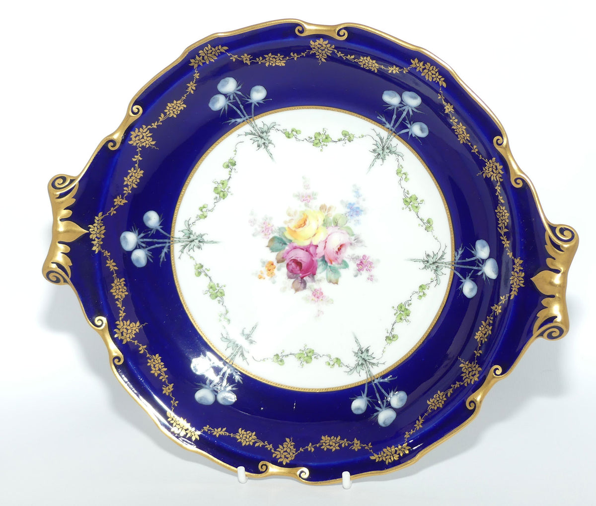Royal Crown Derby Floral Decor and Rich Blue and Gilt handled server | #2 | Pattern 6642 | c.1902