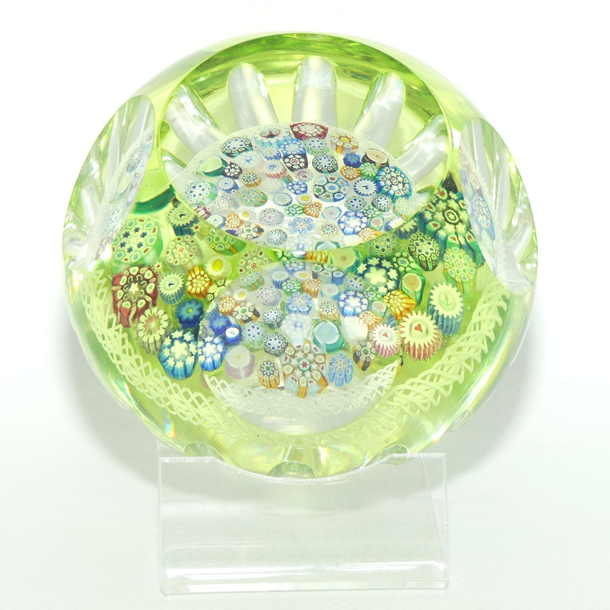 John Deacons Scotland Citrine Flash Overlay Closepack Millefiori paperweight