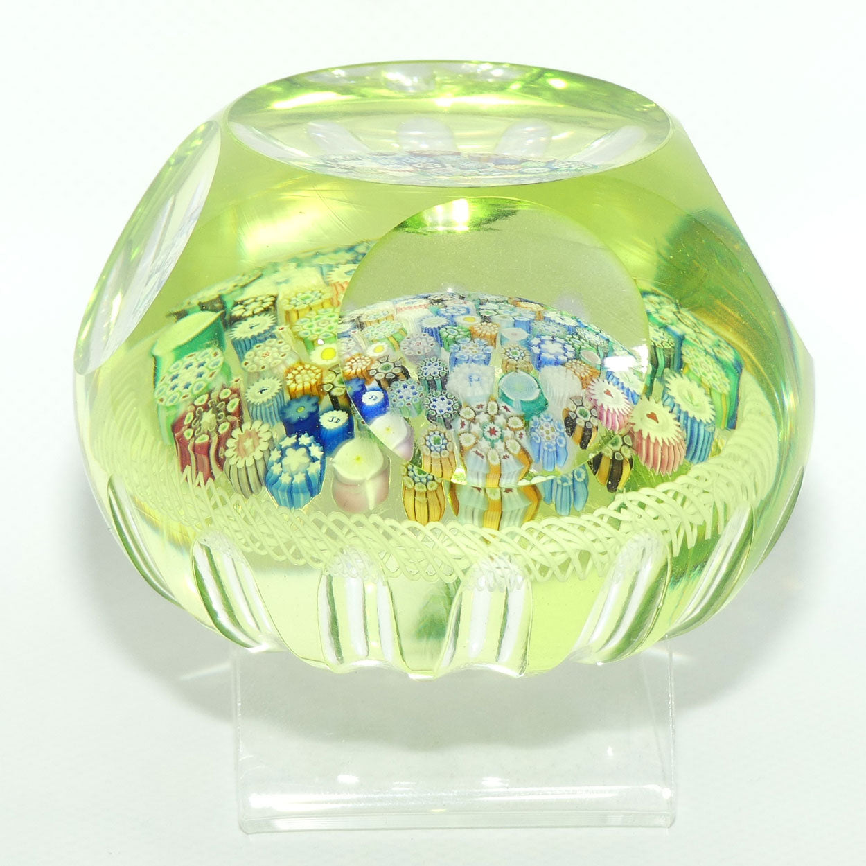 John Deacons Scotland Citrine Flash Overlay Closepack Millefiori paperweight