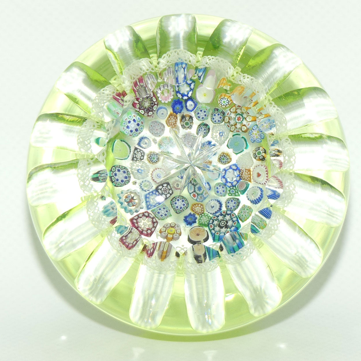 John Deacons Scotland Citrine Flash Overlay Closepack Millefiori paperweight