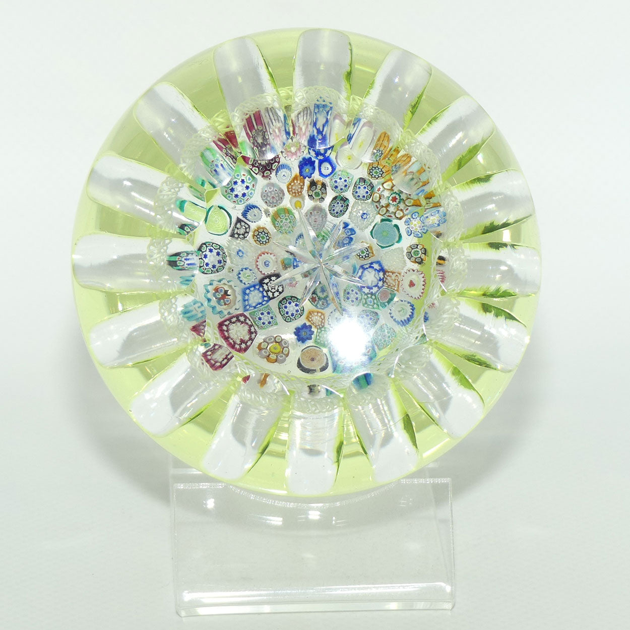 John Deacons Scotland Citrine Flash Overlay Closepack Millefiori paperweight