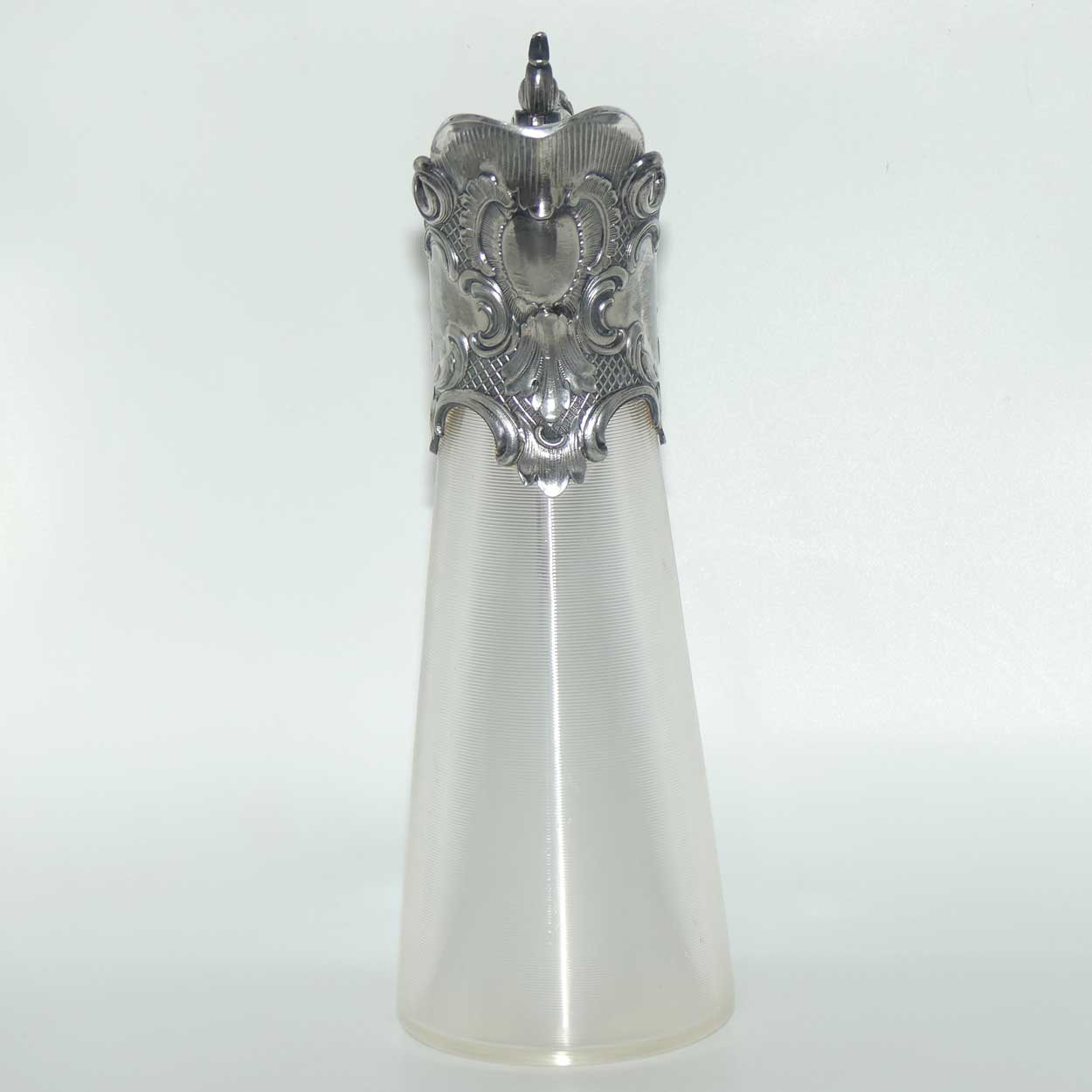 Late Victorian Brittania metal mounted threaded glass claret jug