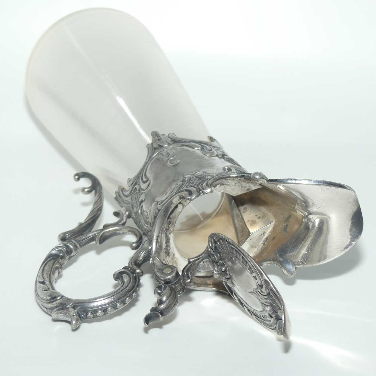 Late Victorian Brittania metal mounted threaded glass claret jug