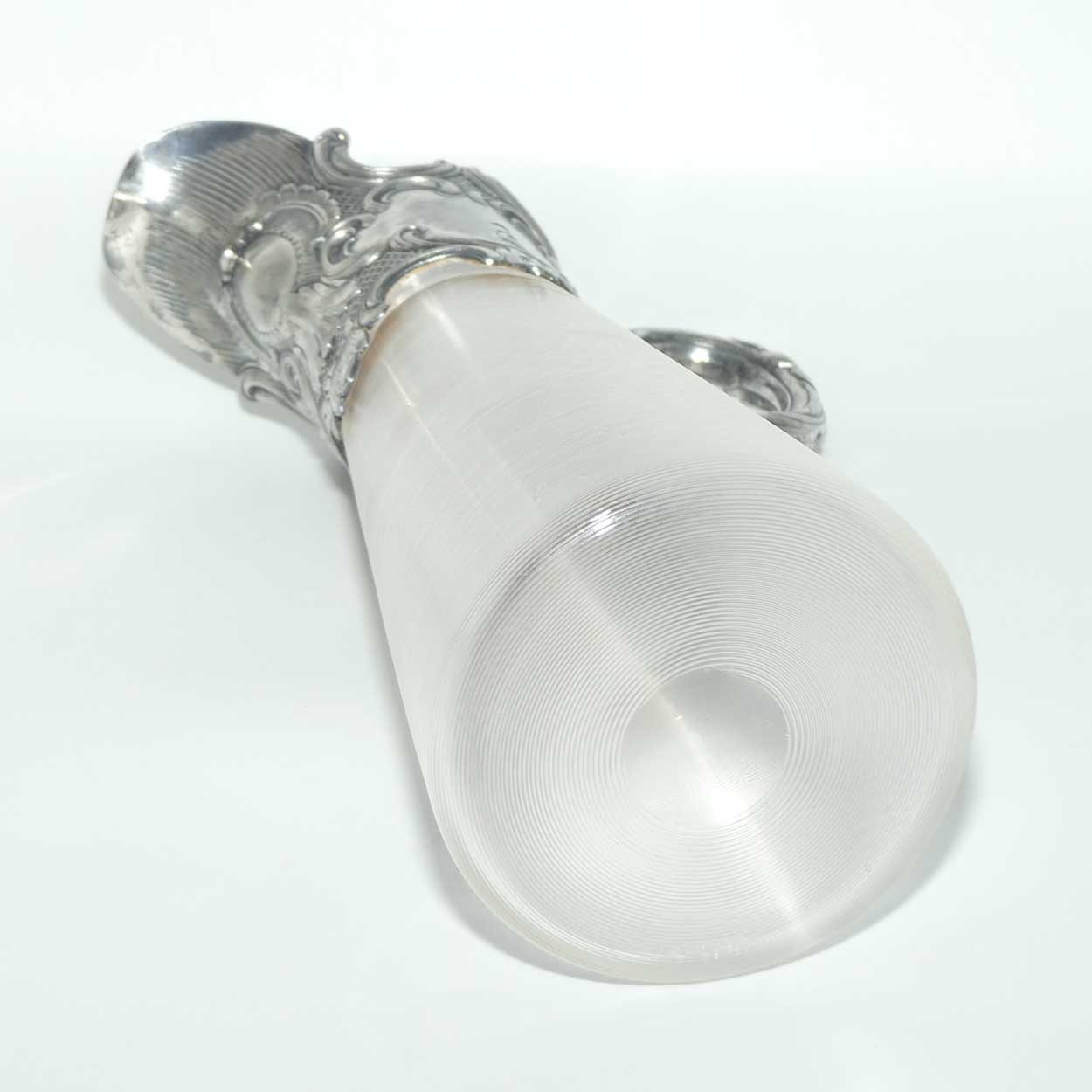 Late Victorian Brittania metal mounted threaded glass claret jug