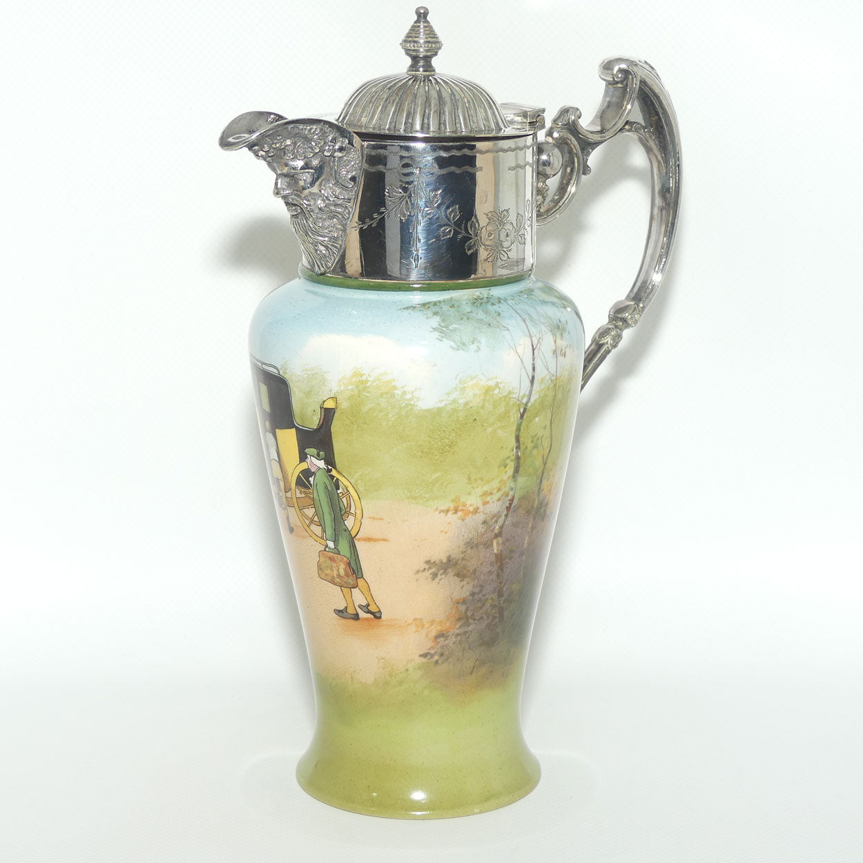 Royal Doulton Coaching Days claret jug with EPNS handle and lid E2768 | rare Blue Sky variation