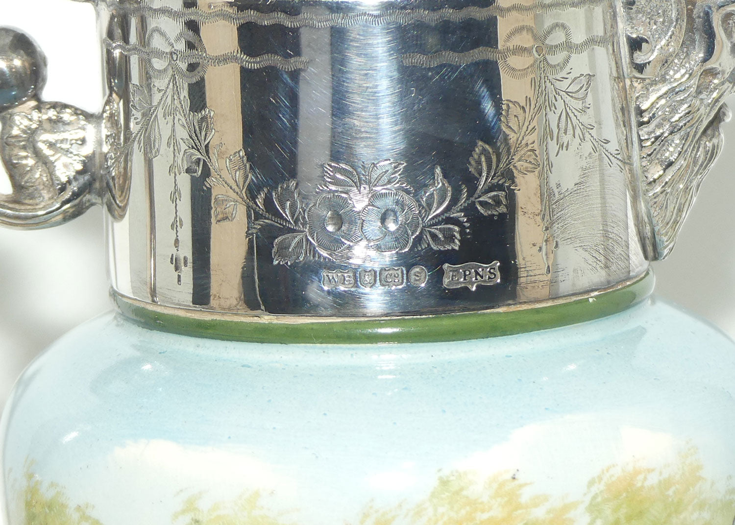 Royal Doulton Coaching Days claret jug with EPNS handle and lid E2768 | rare Blue Sky variation