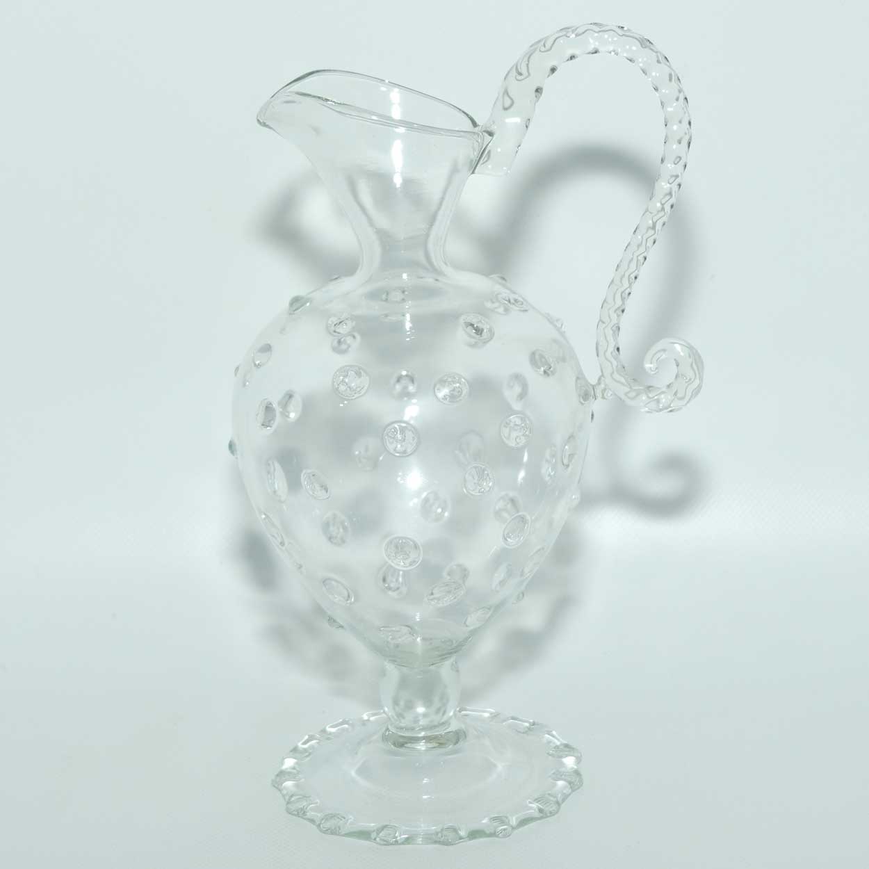 Elegant Clear Gloss Hobnail and Crimped jug | Rope Twist handle