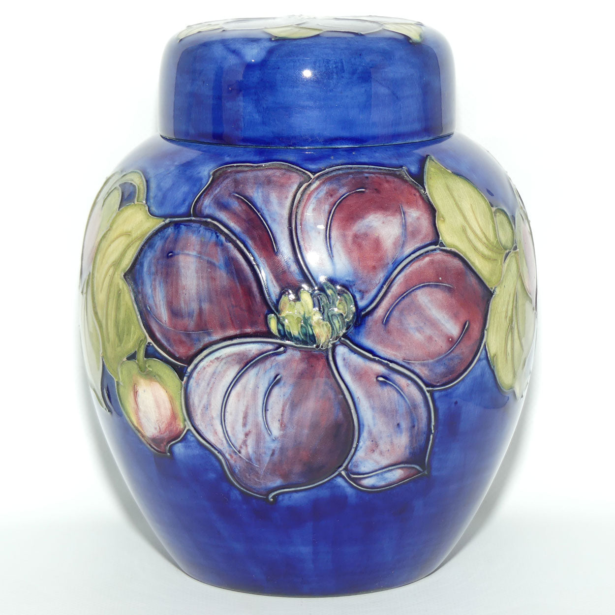 Walter Moorcroft Clematis | Blue large size lidded ginger jar | 20.5cm tall