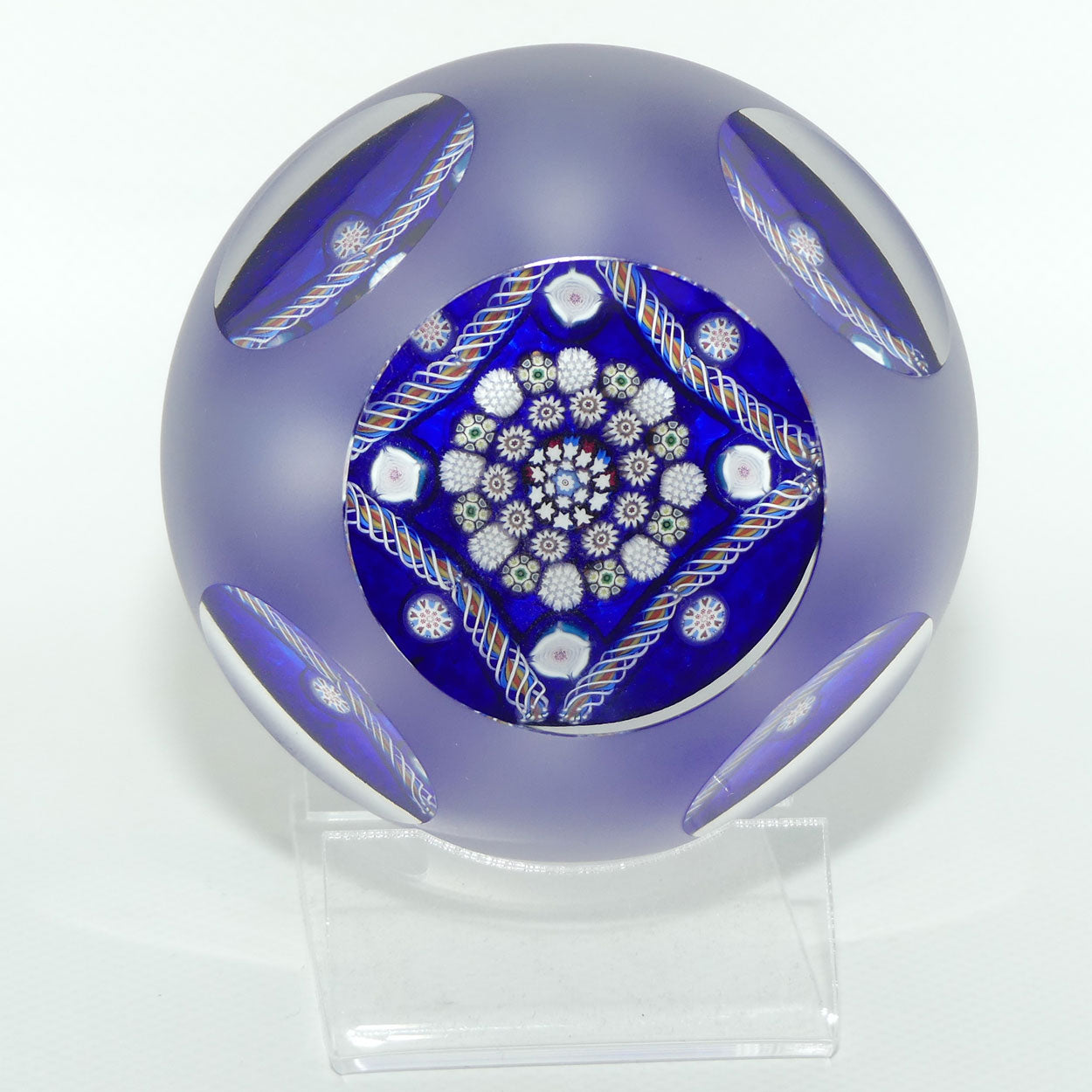John Deacons Scotland Clichy Square Facetted and Sandblasted Magnum paperweight (Blue)