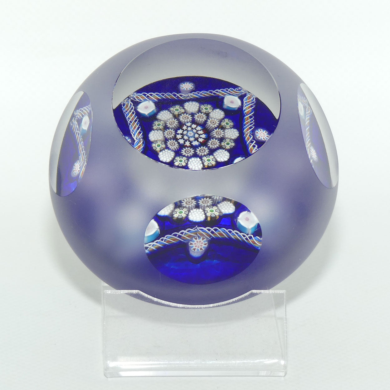 John Deacons Scotland Clichy Square Facetted and Sandblasted Magnum paperweight (Blue)