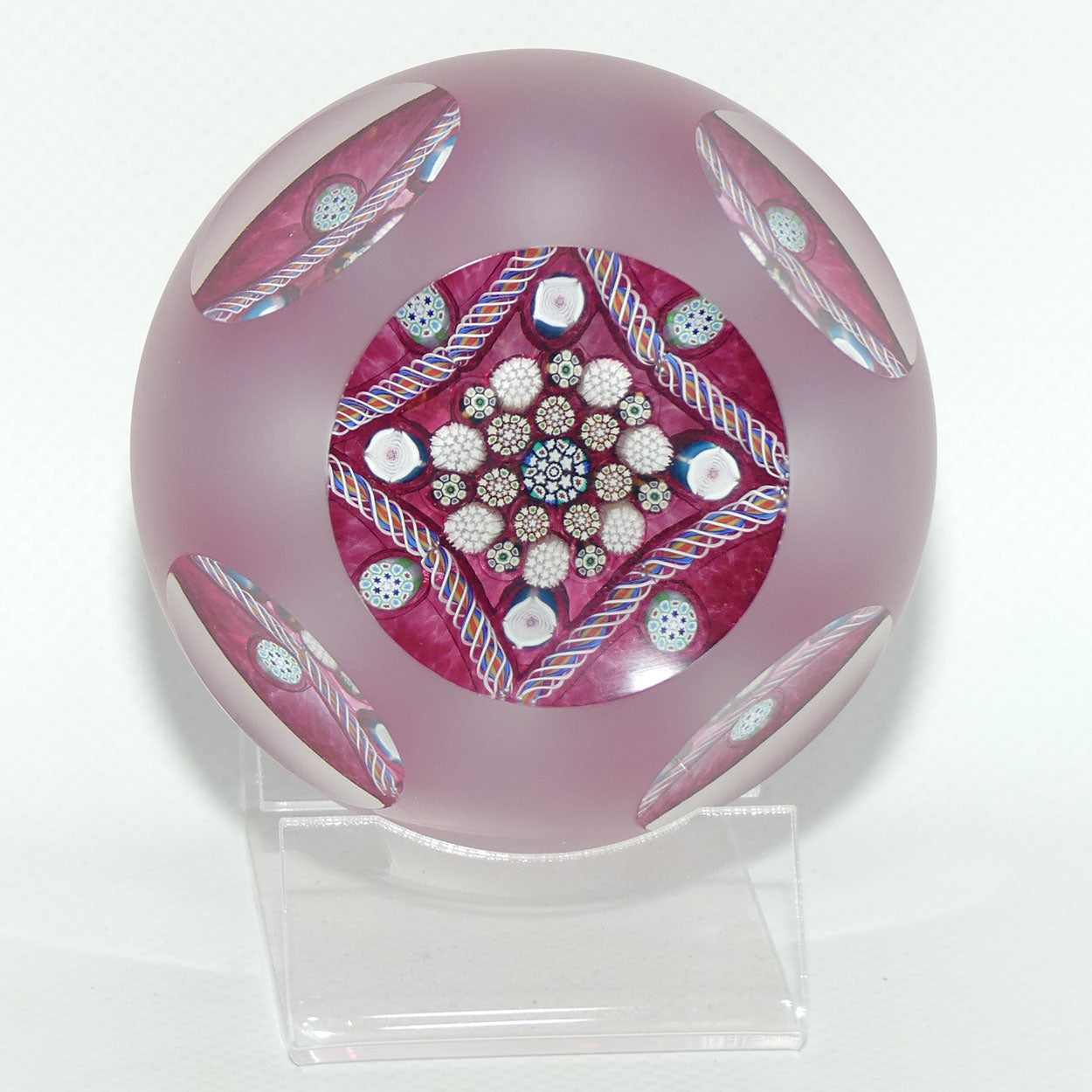 John Deacons Scotland Clichy Square Facetted and Sandblasted Magnum paperweight | Ruby |