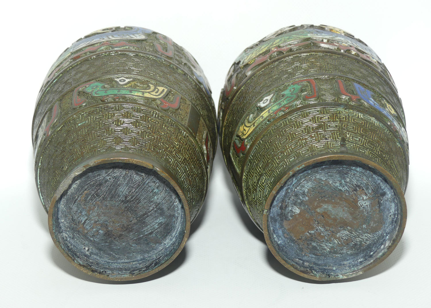 Pair of Japanese Champleve Cloisonne Enamel on Bronze pair of vases
