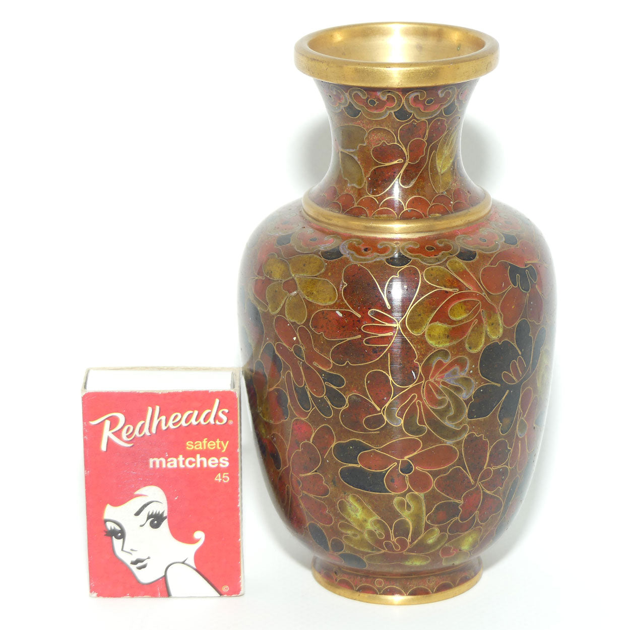 Mid Century Cloisonne Vase | Small | Iron Red | Brass